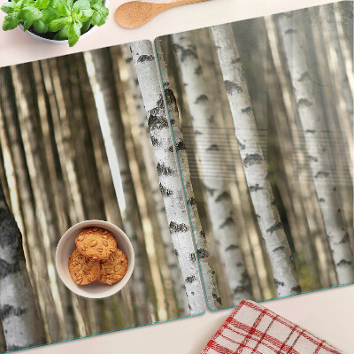 Schneidebrett mit Motiv weiße Birken im Wald