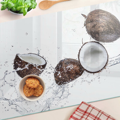 Schneidebrett mit Motiv von Kokosnüssen im Wasser