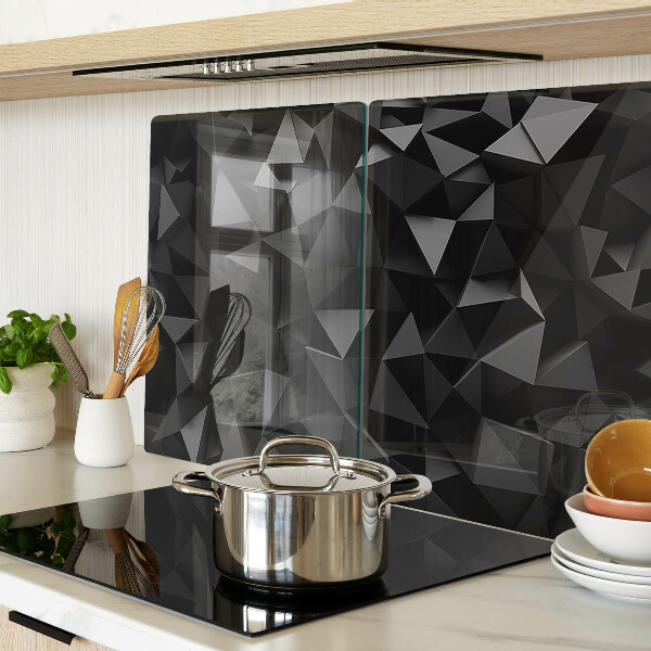 Glas-Schneidebrett mit geometrischem Polygonmotiv in Schwarztönen