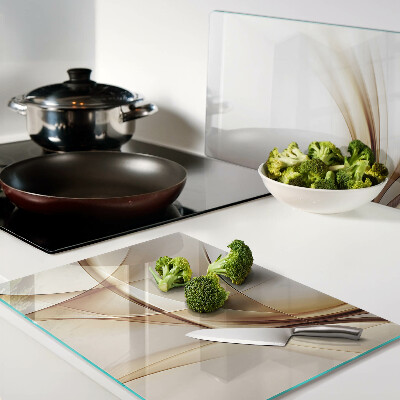 Schneidebrett Glas mit abstraktem Wellenmuster in Beigetönen