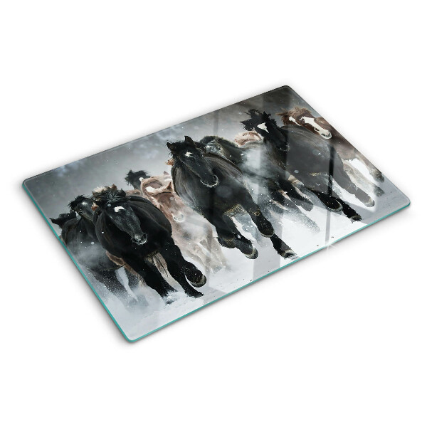 Glas schneidebrett Galoppierende Pferde im Nebel