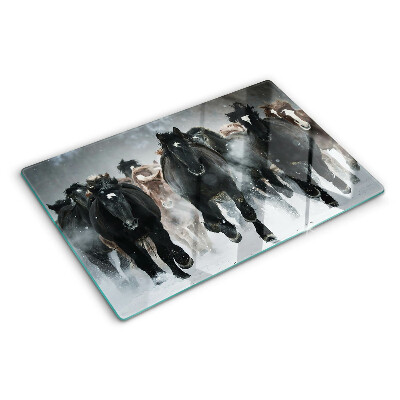 Glas schneidebrett Galoppierende Pferde im Nebel