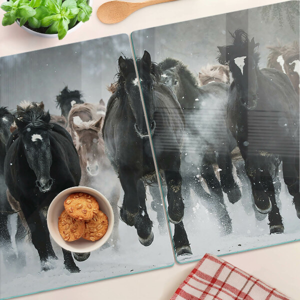 Glas schneidebrett Galoppierende Pferde im Nebel