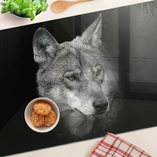 Schneidebrett glas Wolf in Grautönen