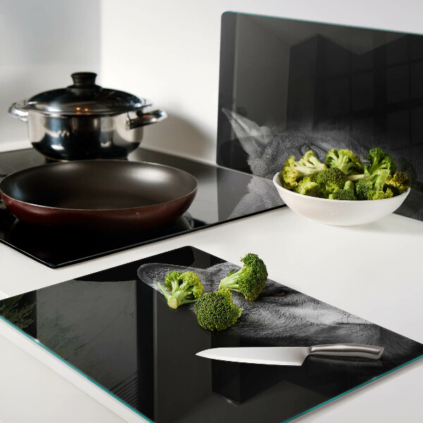 Schneidebrett glas Wolf in Grautönen