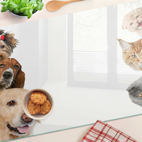 Glas Schneidebrett mit Motiven von Hunden und Katzen in verschiedenen Posen