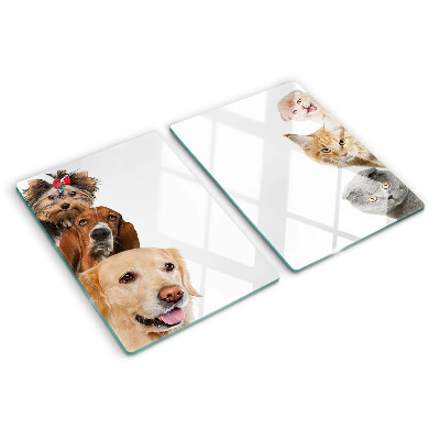 Glas Schneidebrett mit Motiven von Hunden und Katzen in verschiedenen Posen