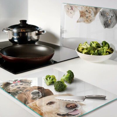 Glas schneidebrett Hunde und Katzen in verschiedenen Posen