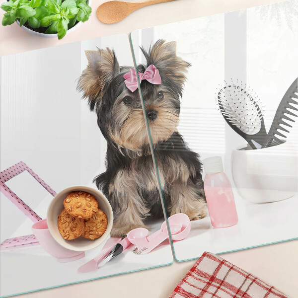 Schneidebrett mit Yorkshire-Terrier-Motiv und Pflegeset