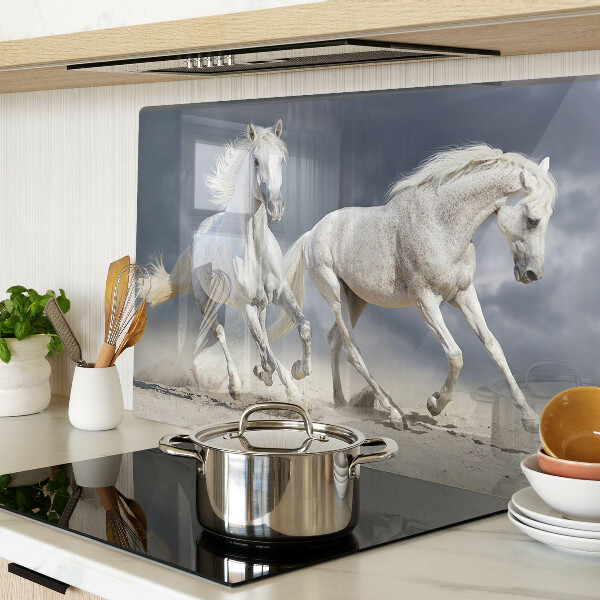 Schneidebrett glas Weiße Pferde auf der Flucht