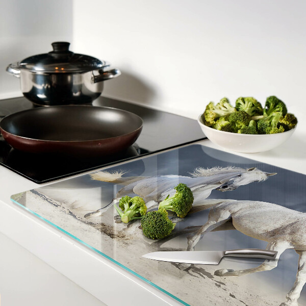 Schneidebrett Glas mit Motiv weißer Pferde in Bewegung