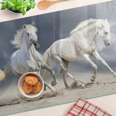 Schneidebrett Glas mit Motiv weißer Pferde in Bewegung