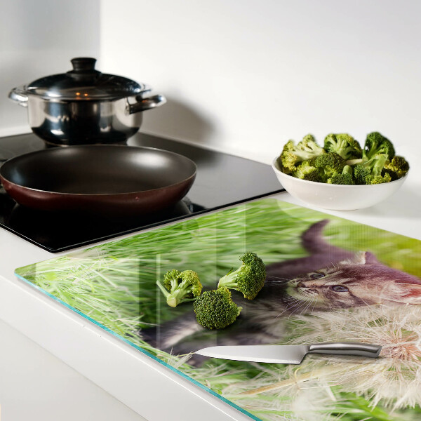 Glas schneidebrett Katze auf dem Rasen