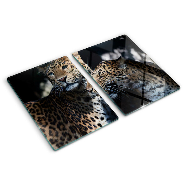 Schneidebrett Glas mit einem Geparden vor dunklem Hintergrund