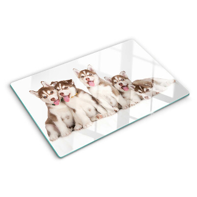 Glas-Schneidebrett mit Husky-Welpen-Motiv