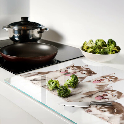 Glas-Schneidebrett mit Husky-Welpen-Motiv