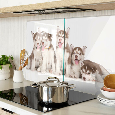 Glas-Schneidebrett mit Husky-Welpen-Motiv