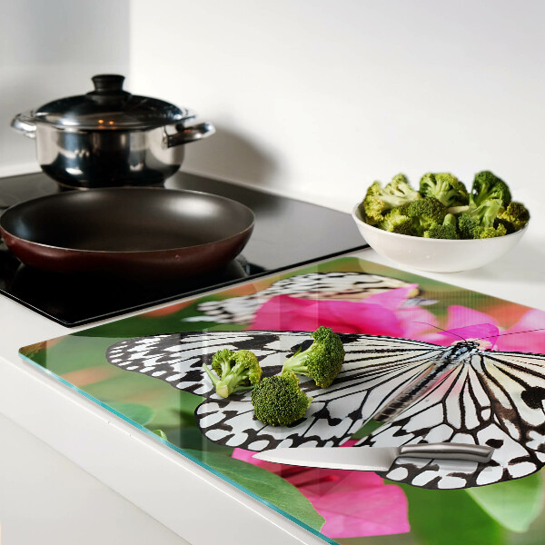 Glas-Schneidebrett mit Schmetterling auf Blumenmotiv
