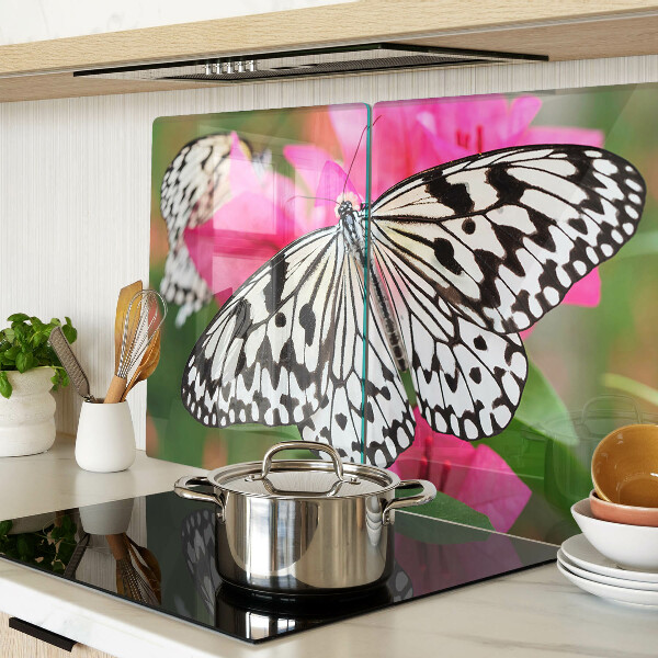 Glas-Schneidebrett mit Schmetterling auf Blumenmotiv