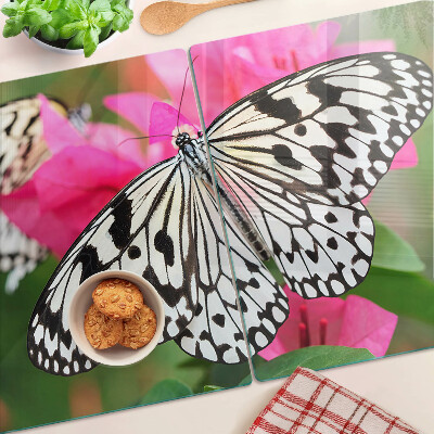 Glas-Schneidebrett mit Schmetterling auf Blumenmotiv