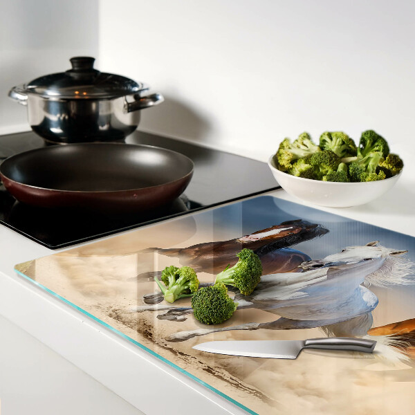 Glas-Schneidebrett mit Motiv dreier galoppierender Pferde