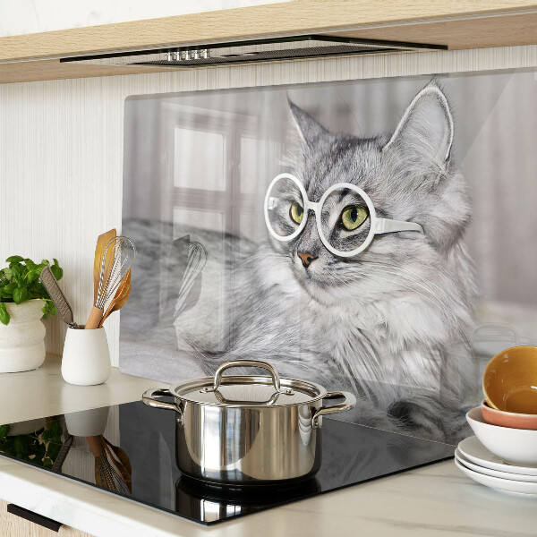 Schneidebrett glas Katze mit Brille