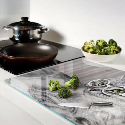 Schneidebrett Glas mit Motiv einer Katze mit Brille