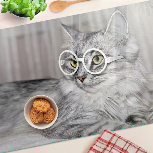 Schneidebrett glas Katze mit Brille