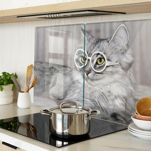 Schneidebrett Glas mit Motiv einer Katze mit Brille