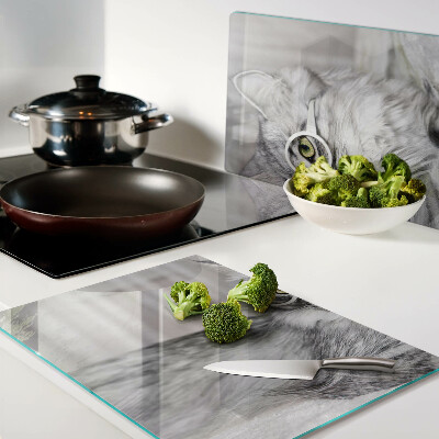 Schneidebrett glas Katze mit Brille