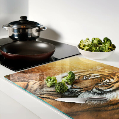 Glas-Schneidebrett mit Motiv „Tiger in den Sonnenstrahlen“