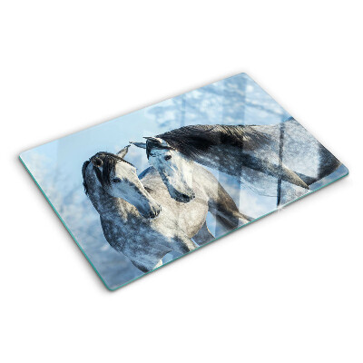 Schneidebrett glas Pferde in einer Winterlandschaft