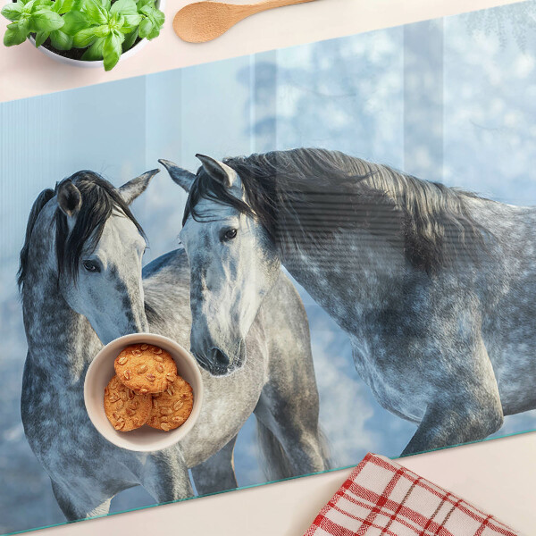 Schneidebrett Glas mit Motiv von Pferden in einer Winterlandschaft
