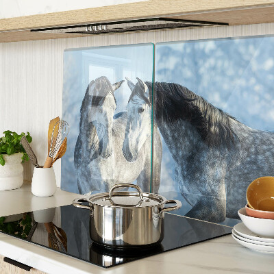 Schneidebrett Glas mit Motiv von Pferden in einer Winterlandschaft