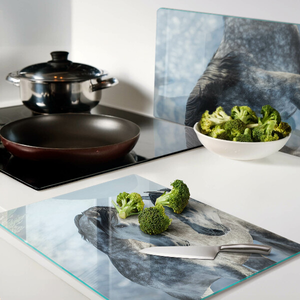 Schneidebrett Glas mit Motiv von Pferden in einer Winterlandschaft