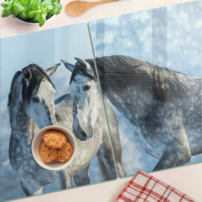 Schneidebrett glas Pferde in einer Winterlandschaft