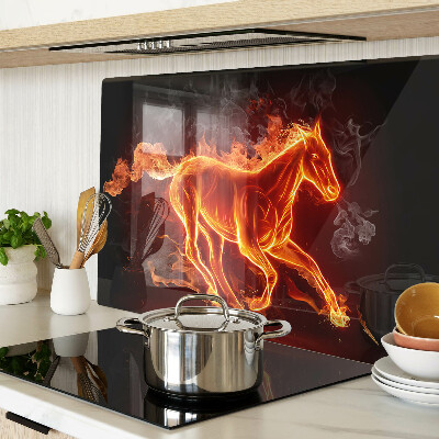 Glas Schneidebrett mit Motiv eines brennenden Pferdes