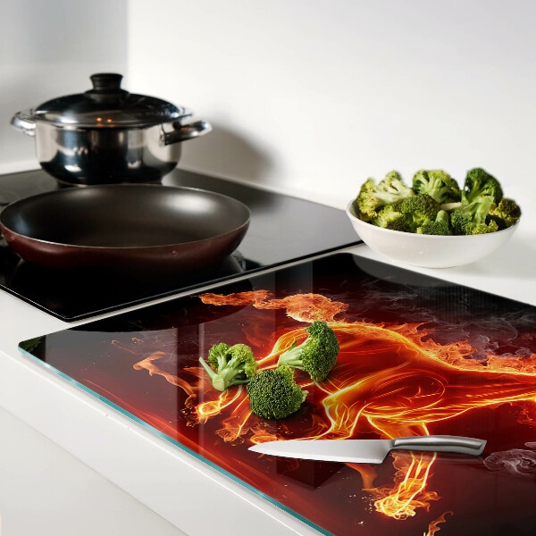 Glas Schneidebrett mit Motiv eines brennenden Pferdes