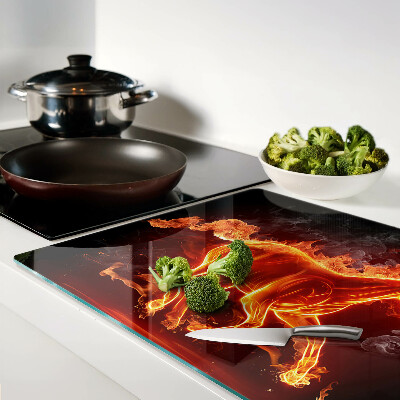 Glas Schneidebrett mit Motiv eines brennenden Pferdes