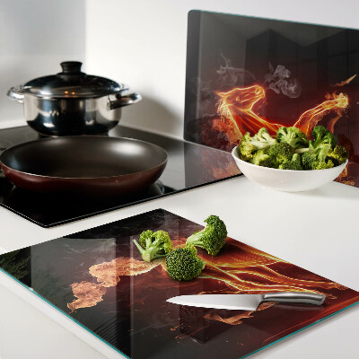 Glas Schneidebrett mit Motiv eines brennenden Pferdes