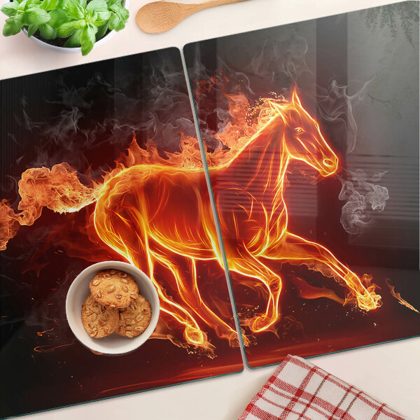 Glas Schneidebrett mit Motiv eines brennenden Pferdes