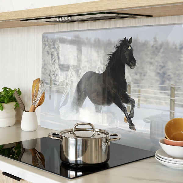 Schneidebrett Glas mit einem Motiv eines Pferdes in einer Winterlandschaft
