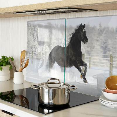 Schneidebrett Glas mit einem Motiv eines Pferdes in einer Winterlandschaft
