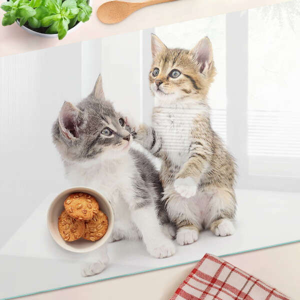 Glas schneidebrett Katzen auf weißem Hintergrund