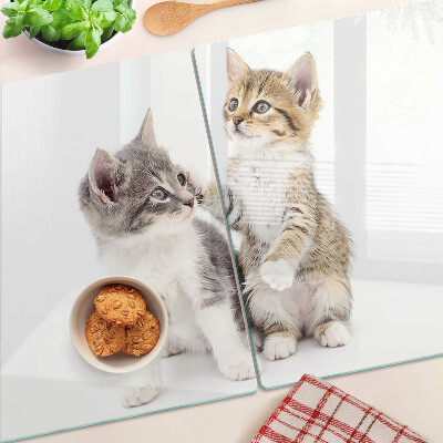 Glas-Schneidebrett mit Katzenmotiv auf weißem Hintergrund