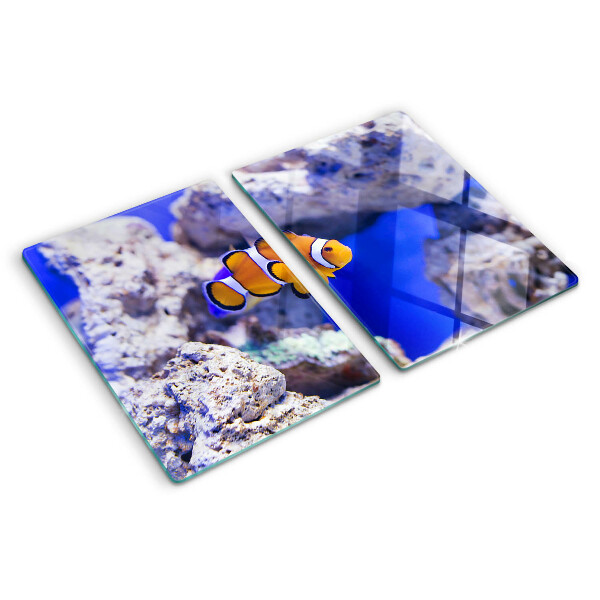 Schneidebrett mit Motiv Clownfische zwischen den Felsen