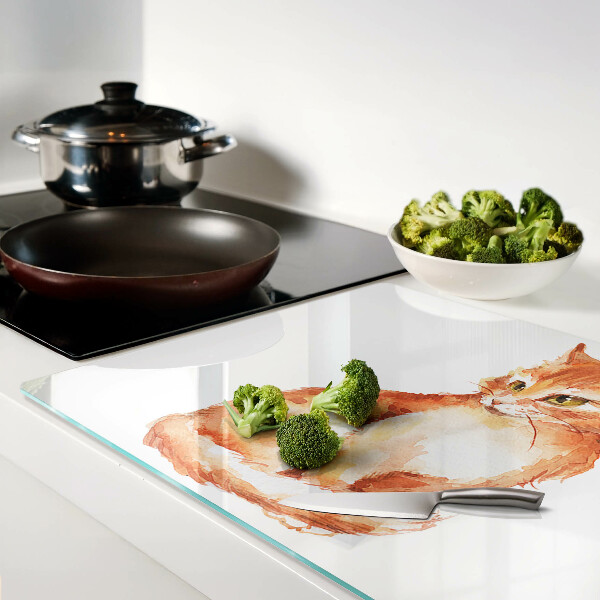 Schneidebrett glas Zeichnung eines roten Kätzchens