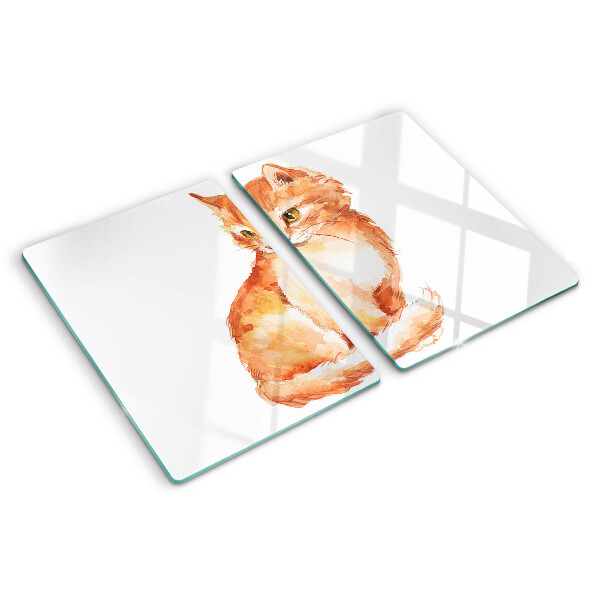 Schneidebrett Glas mit der Zeichnung eines roten Kätzchens