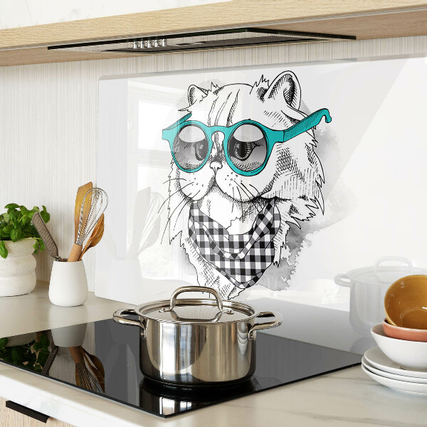 Schneidebrett glas Zeichnung einer Katze mit Sonnenbrille
