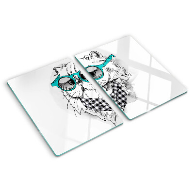 Schneidebrett glas Zeichnung einer Katze mit Sonnenbrille